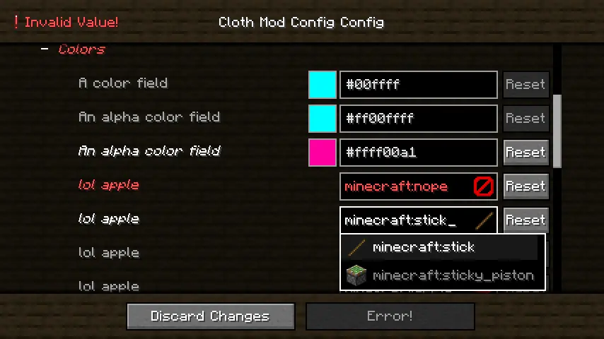 config screen