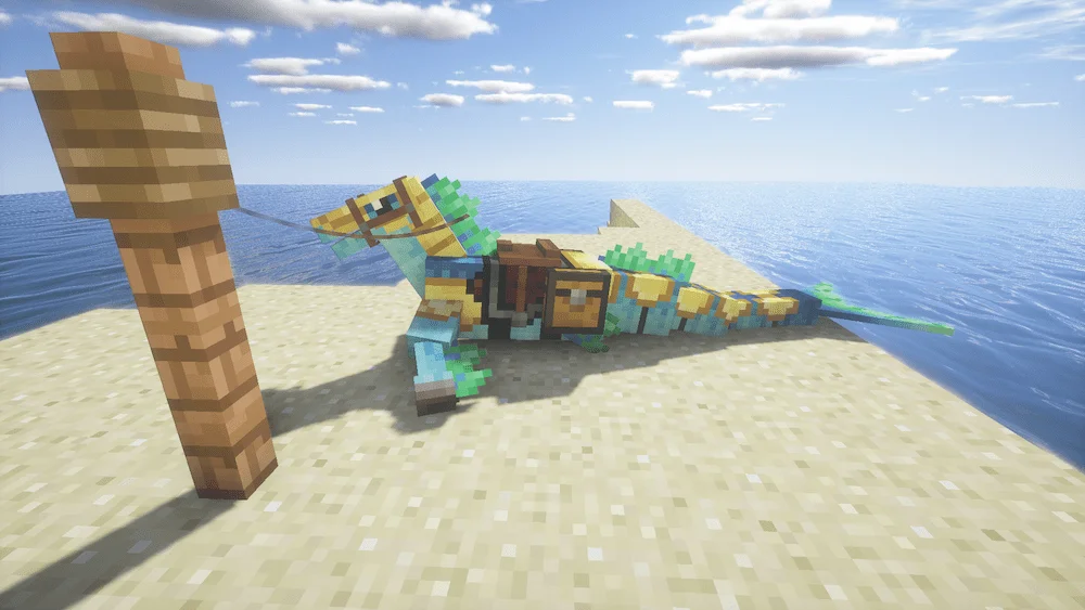 A tamed hippocampus tied up with a lead.