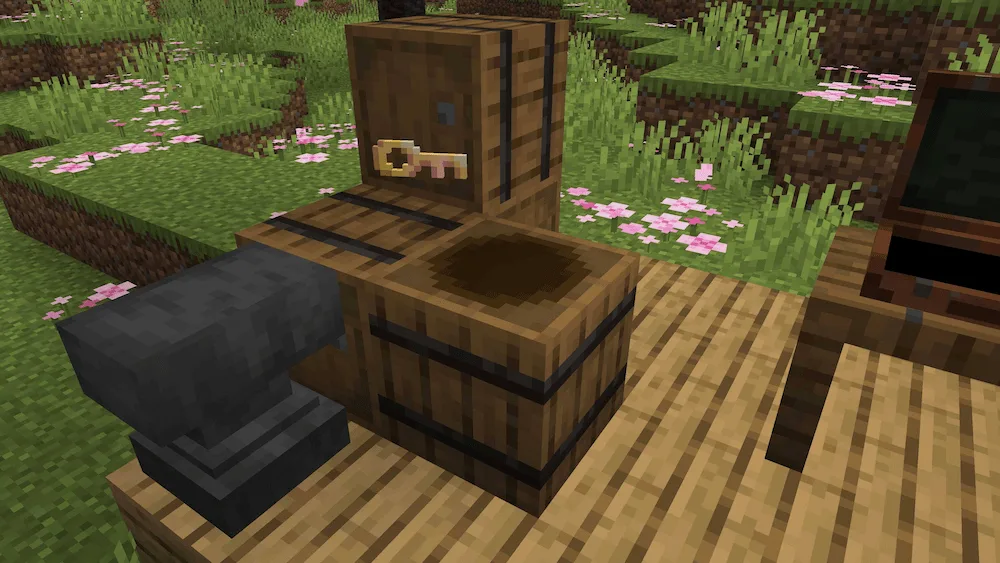 Hide your secrets and suitcases within the Secret Barrel Block! Crafted with a suitcase, slimeball, and barrel.