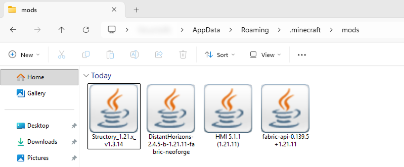 fabric mods in fabric folder