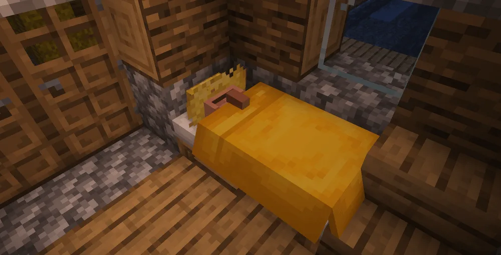 Villager sleeping in a yellow bed