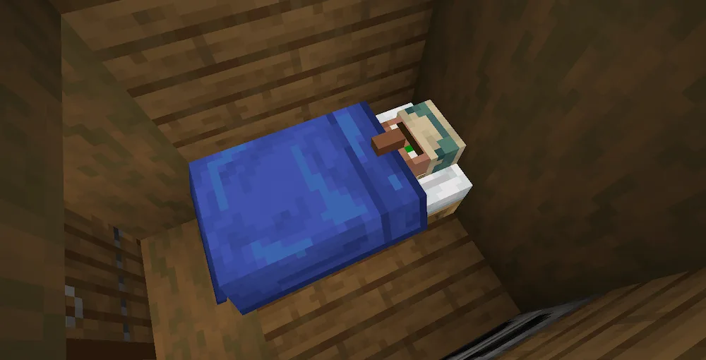 Villager sleeping in a blue bed