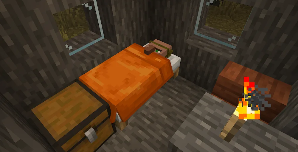 Villager sleeping in a orange bed