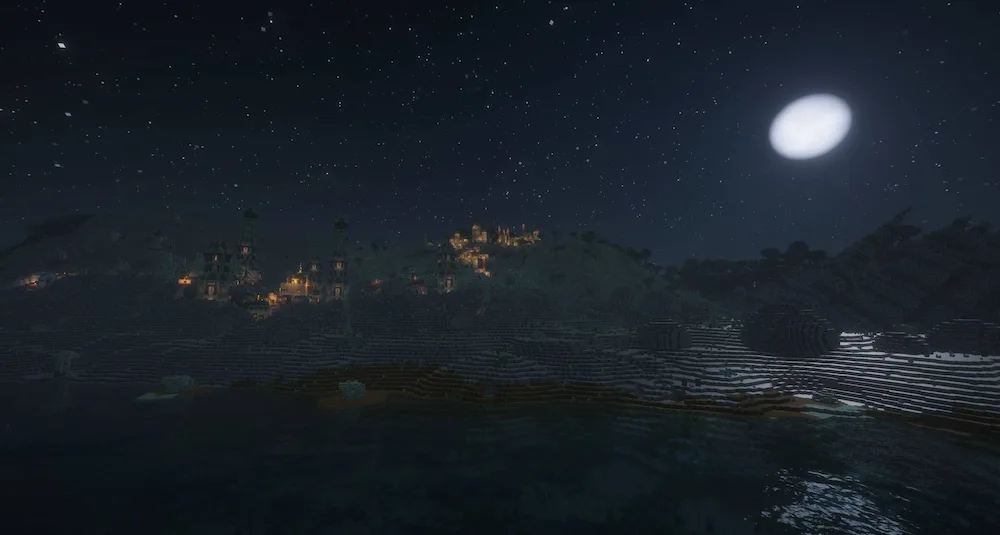 Sandy village at night