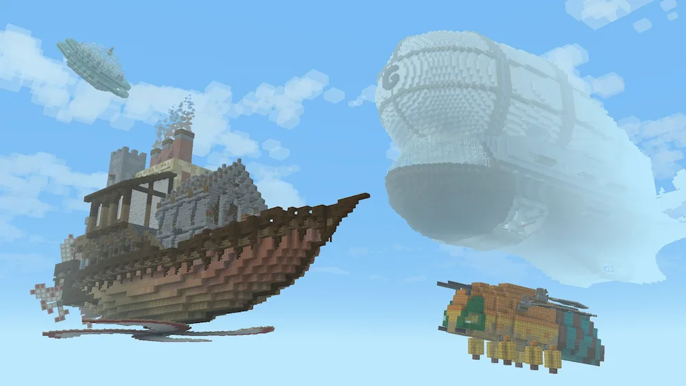 Airships - Two large and two small aircraft floating in the sky